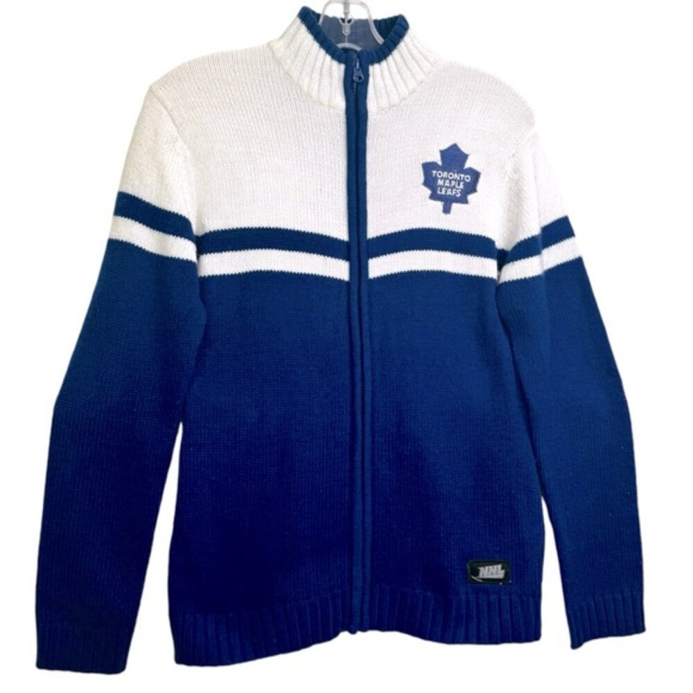 Toronto Maple Leafs NHL Vintage Full Zip Sweater Knit Cardigan Hockey Skate Top